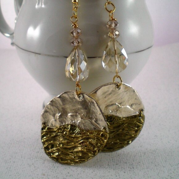 Gold/Silver Crystal Disc Dangle Earrings - Picture 4 of 5